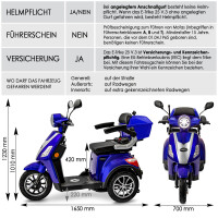 E-Trike 25 V.2 Blei-Gel, 25 km/h EEC Blau